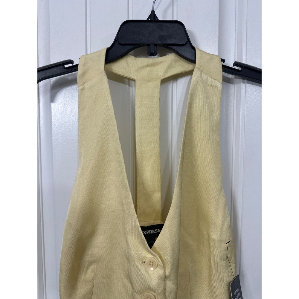 Express Women Yellow Linen Blend T-Back Halter Tailored Vest Waistcoat XL NEW - Picture 2 of 8